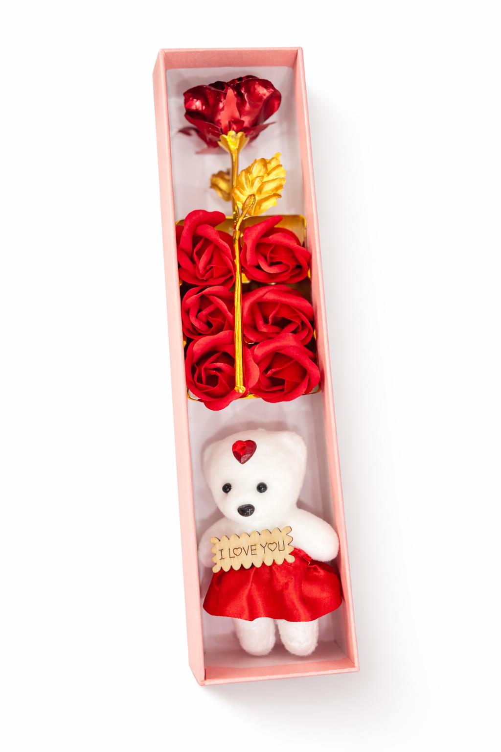 Romantic Gift Box with Teddy Bear and Eternal Rose